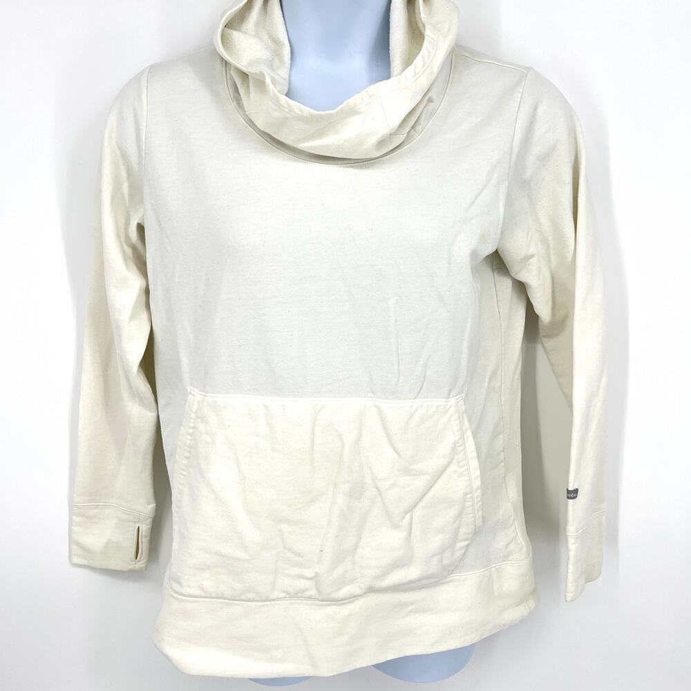 Columbia Hooded Pullover Cream Kangaroo Pocket Thumb Holes Size L